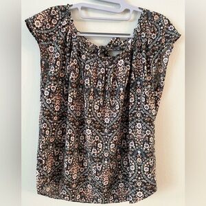 LC Lauren Conrad Navy & Pink Patterned Blouse